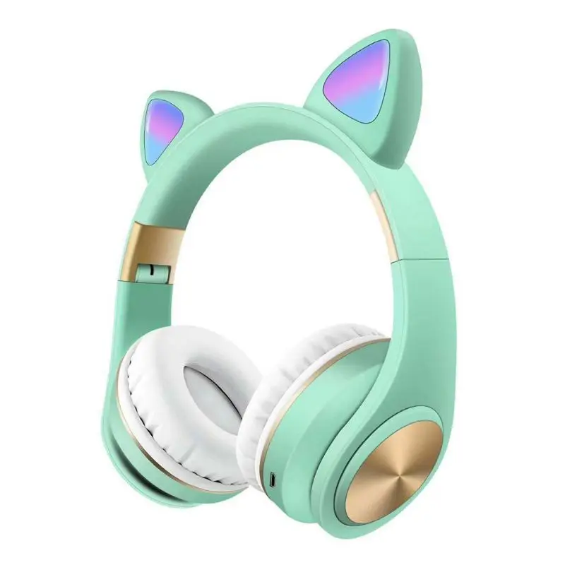 Cat Ear LED Light Wireless Foldable Bluetooth Headphones Flashing Glowing 28GE