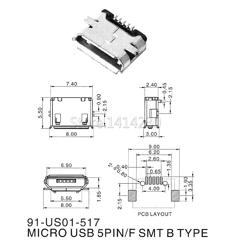 10Pcs Micro USB Type B Female 5Pin SMT Socket Jack Connectors Board|pcb boards|pcb cable - AliExpress