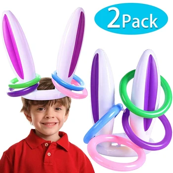 

Inflatable Rabbit Ears Ring Toss Party Games (2 Set & 8 Rings) Indoor Outdoor Party for Kids Family Party Supplies Game