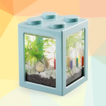 

New Arrival Portable Mini Aquarium Fish Tank Stackable Building Blocks Ecological Tank Pet Fish Box Office Desktop Decoration