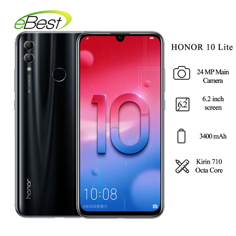 HONOR 10 Lite смартфон Kirin 710 восемь ядер 6 2 дюйма FHD + капля воды экран 4 Гб 64 ГБ 24 МП