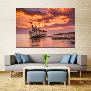 

Forbeauty Canvas Painting Wall Art Shipwrecked Spray Printing Waterproof Ink Home Decor Oil Paintings Abstract American Style