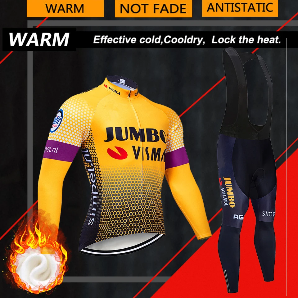 jumbo Pro Team зима Термальность флис Велоспорт Джерси комплект Abbigliamento Ciclismo Invernale велосипед Костюмы MTB велосипед Джерси