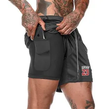 Баскетбольные спортивные шорты для мужчин 2 в 1 двойной Быстросохнущий дышащий фитнес бег встроенный карман лайнер шорты