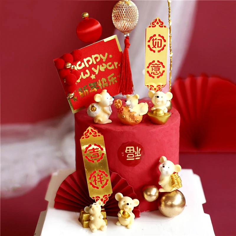 Фонарь, украшение в китайском стиле, украшение на год,, топпер для торта, вечерние принадлежности для выпечки, Золотая мышь, детский десерт, подарки на любовь