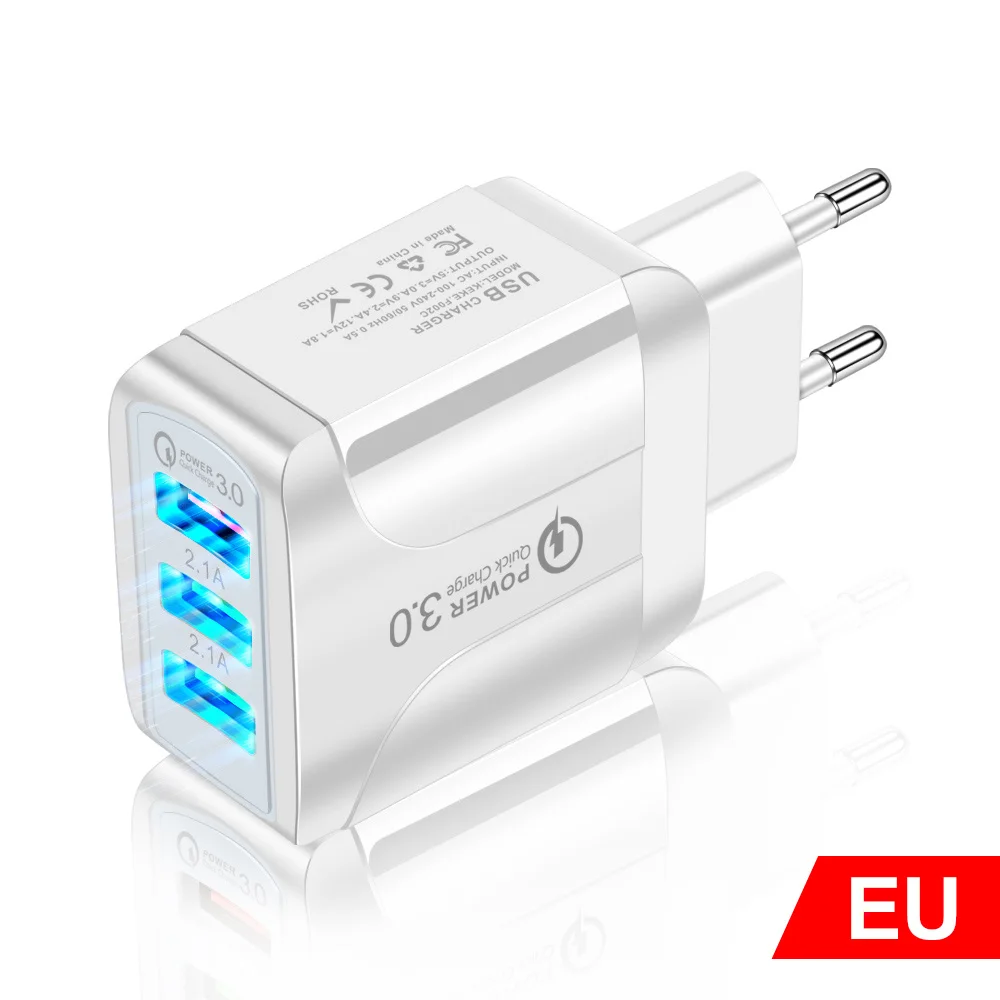 QC 3.0 Fast Phone Charger 3 USB Port Mobile Phone Charging Adapter 2.4A 5V For Iphone 13 12 11 Pro Samsung Huawei Xiaomi Redmi