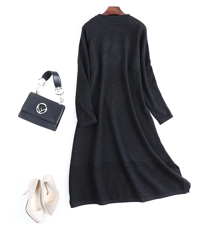 VERDEJULIAY Runway Women Knitted Dress Luxury Autumn Winter High Quality Full Sleeve Sequined Loose Long Dress Vestidos