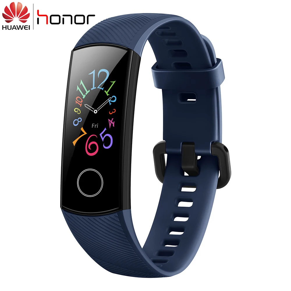 blue Huawei Honor Band 5 браслет глобальная версия крови кислородом Смарт часы группа AMOLED фитнес-трекер данные сна пульсометр - Цвет: blue