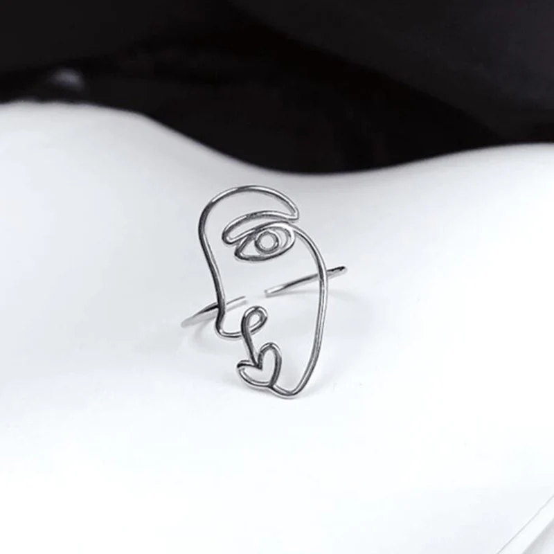

Vintage Female Human Face Rings for Women Man Wedding Ring Engagement Ring Bague Femme Punk Rock Adjustable Open Jewelry Gifts