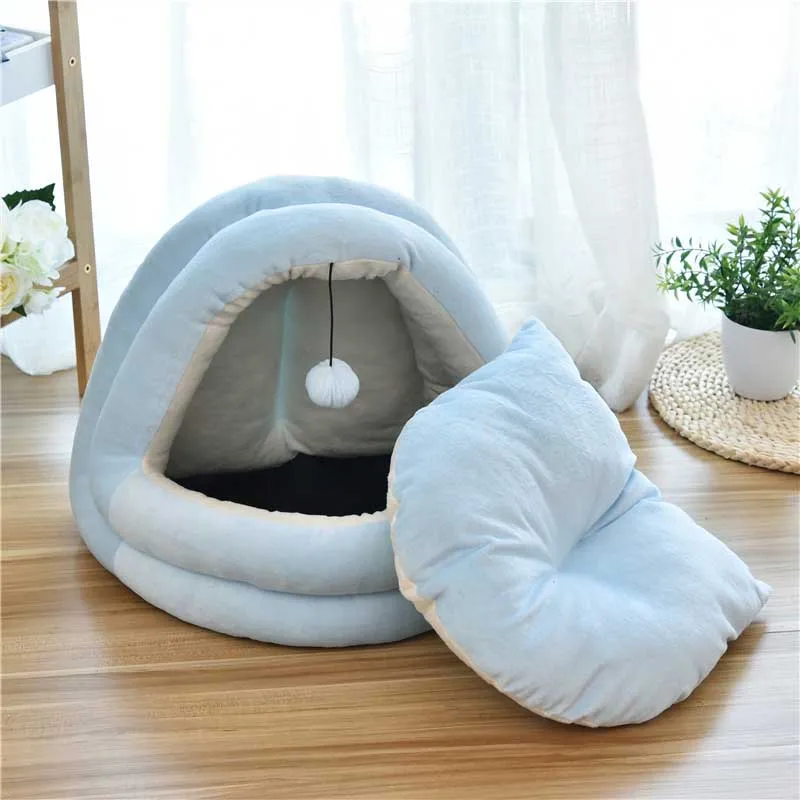 Pet Cat Mat Dog Soft Warm Nest Kennel Bed Cave House Sleeping Bag Mat Pad Tent S L Coffee Pets Winter Removable Warm Cozy Beds