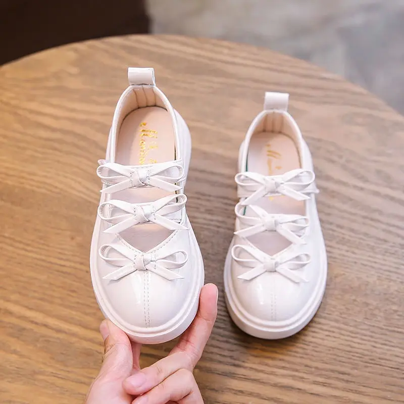 

Designer bow tied girls dress formal shoes children's elegant casual sneakers kids PU leather loafers 2020