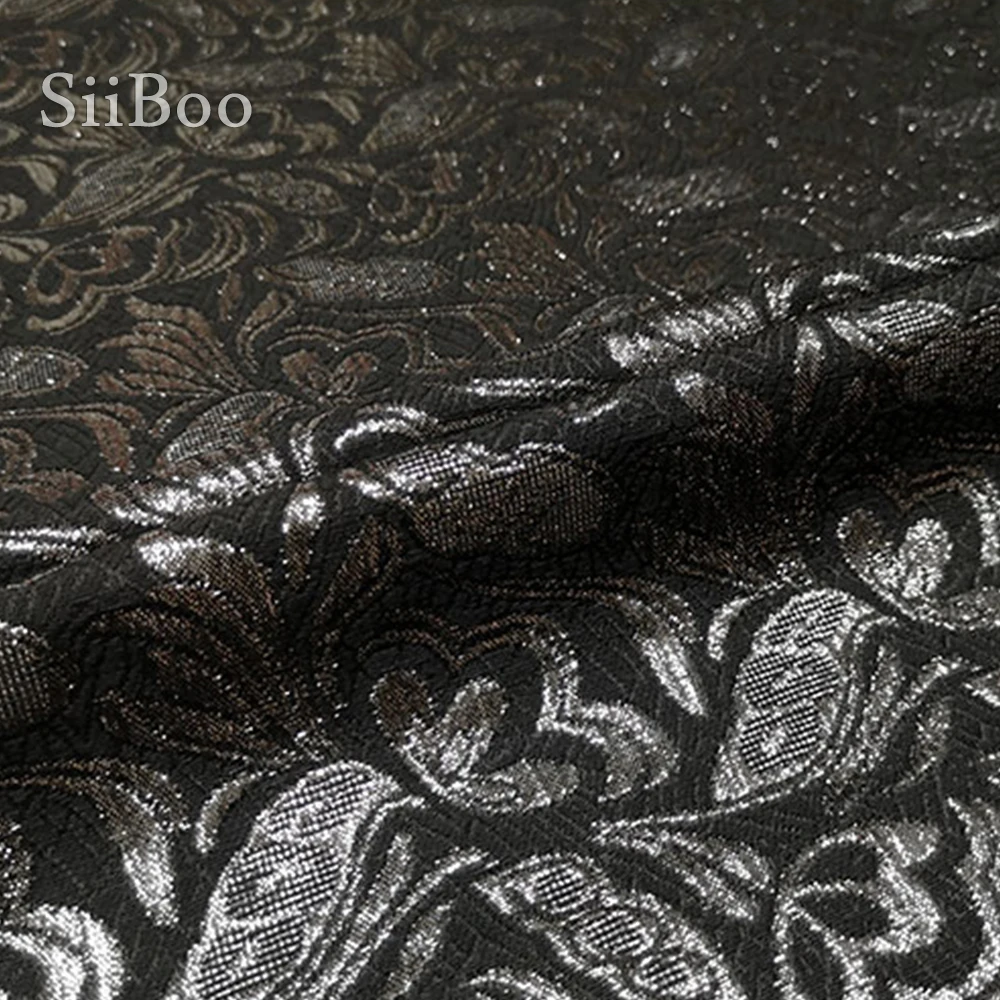 Italy retro floral embossed style black silver polyester metallic