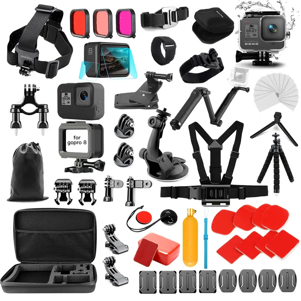 Gopro Аксессуары Набор Крепление для go pro hero 8 черный Камера Водонепроницаемый Чехол 45 м закаленное стекло крышка для экшн камеры аксессуар