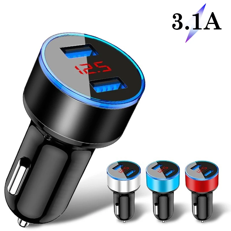 Устройство для автомобиля с двумя портами USB Зарядное устройство 3.1A быстро Зарядное устройство с светодиодный Дисплей Универсальный Автомобильный держатель для мобильного телефона лампы Зарядное устройство для Xiaomi samsung IPhone планшет