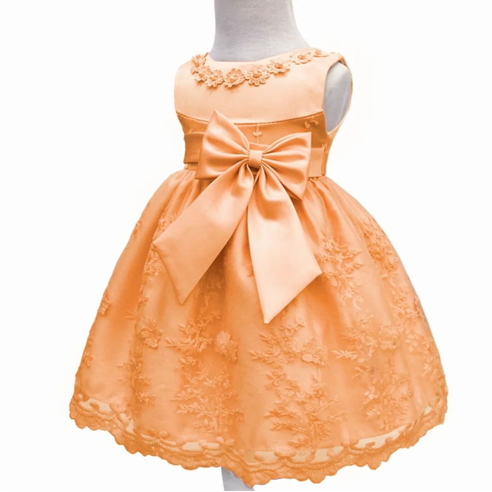 Factory Wholesale Cotton Lining Yellow Infant Dresses 2018 New Design Baby Dress For 1 Year Girl Birthday Bow Toddler Party Gown