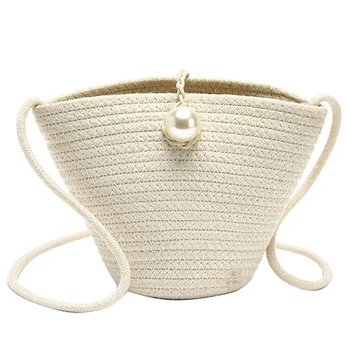 

Pearl Design Small Straw Bags for Women Summer Shoulder Messenger Bag Ladies Beach Bag Female Purses and Handbags White