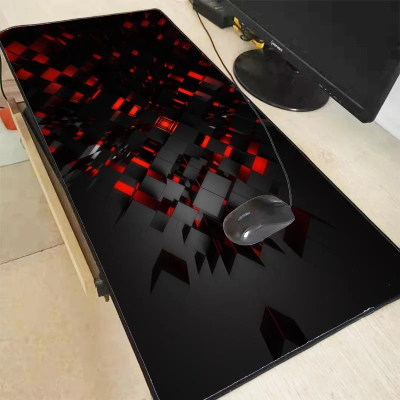  Personality Black and Red 3D Pattern Gaming Locking Edge Mouse Pad Large Computer Mousepad Desk Mat