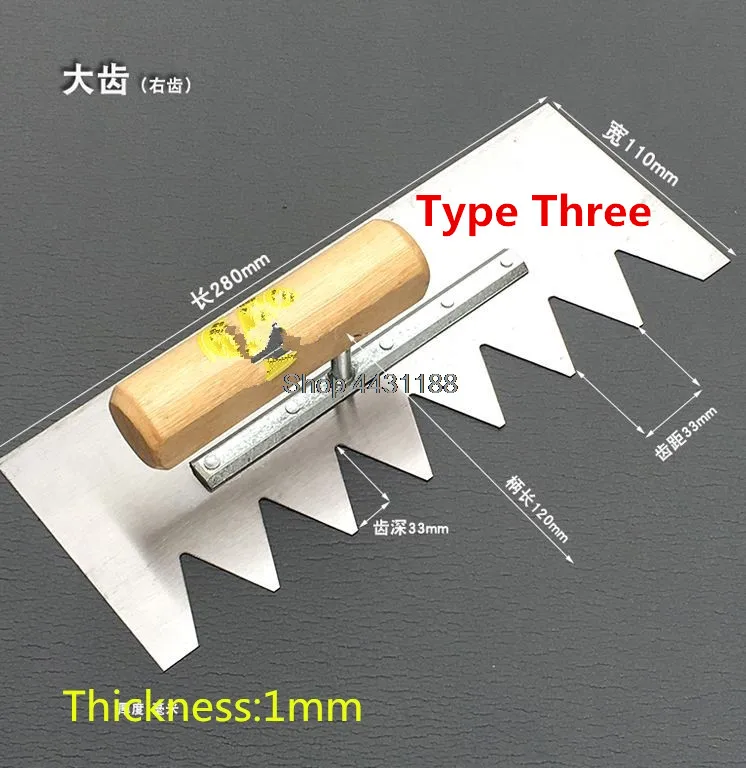 L=280*110mm Thickness 1mm Right Teeth Wooden Handle Builders Masons Plastering Bucket Trowel Tool Tile Bricklayer Tool