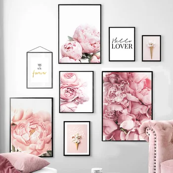 

Bloom Pink Rose Lily Peony Flower Wall Art Canvas Painting Nordic Posters And Prints Wall Pictures For Living Room Home Decor
