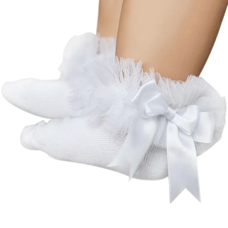 Короткие носки для маленьких девочек; кружевные хлопковые носки с бантом для малышей