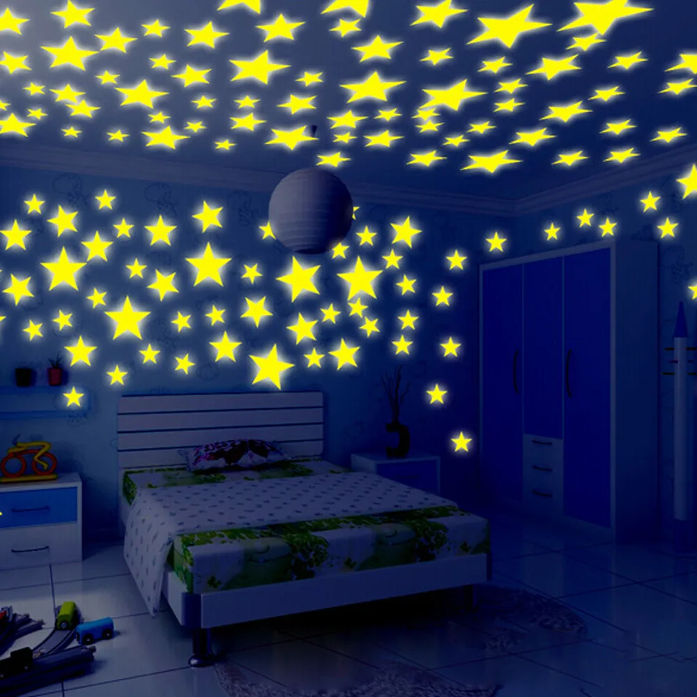 100pc Kids Bedroom Fluorescent Glow In The Dark Stars Wall Stickers Christmas Diy Happy New Year 2021 2021gif | Дом и сад