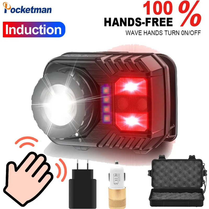 10000LMs мощный движения Сенсор налобный фонарь светодиодный головной светильник USB