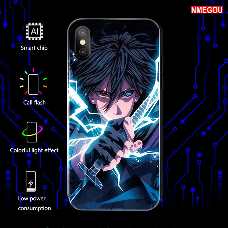Наруто Саске вызов вспышка закаленное стекло чехол для IPhone XS Max XR X 8 7 6 6S Plus 10 светодиодный чехол для 7Plus 8Plus Xmax Fundas