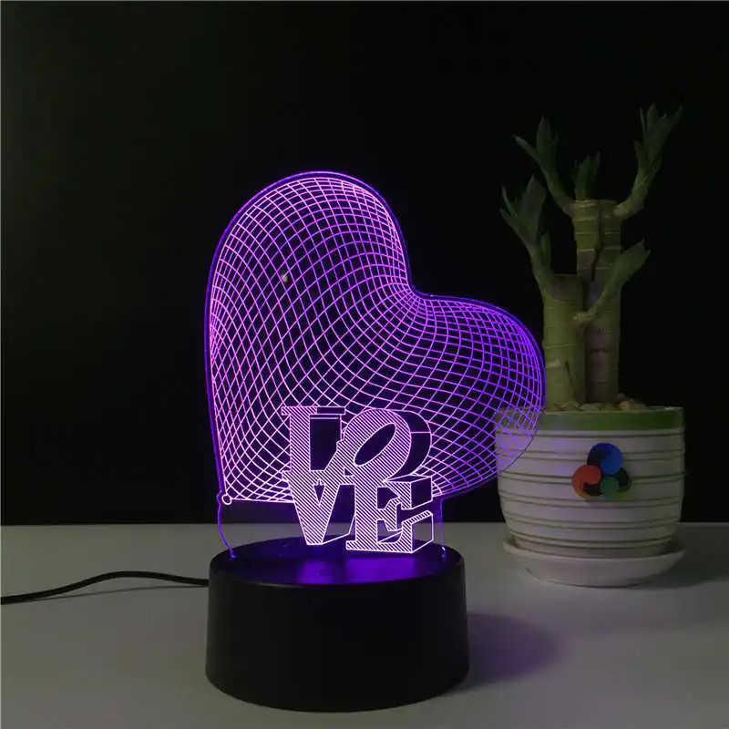 Новинка, подарок, любовь, сердце, пары, 3D лампа, ночник для детей, светодиодный, иллюзия, атмосфера, сон, свет, сенсорный цвет, изменение - Испускаемый цвет: b