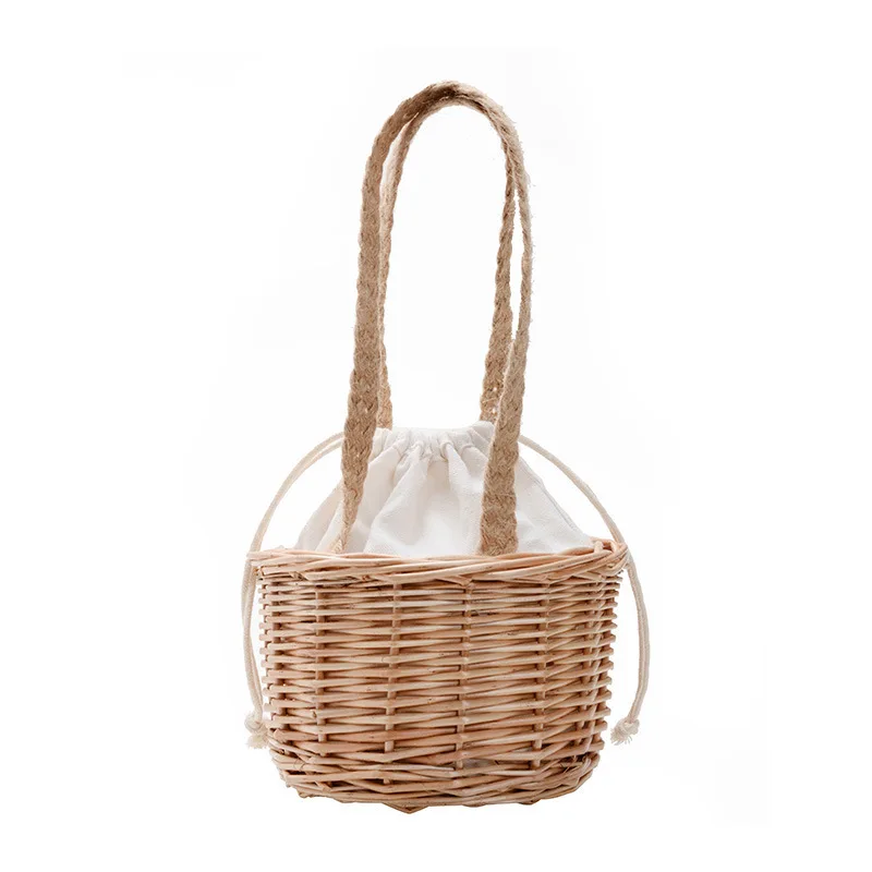 Women Mini Bucket Bag 2021 Straw Purses and Handbags for Kids Girl String Basket Hand Bags Tote Baby Rattan Beach Purse Bag