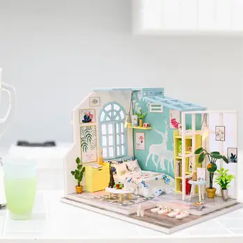 

Miniature House Dollhouse Miniature With Dust Proof Cover DIY Miniature Dollhouse Kit With Clockwork Movement Kids Gift