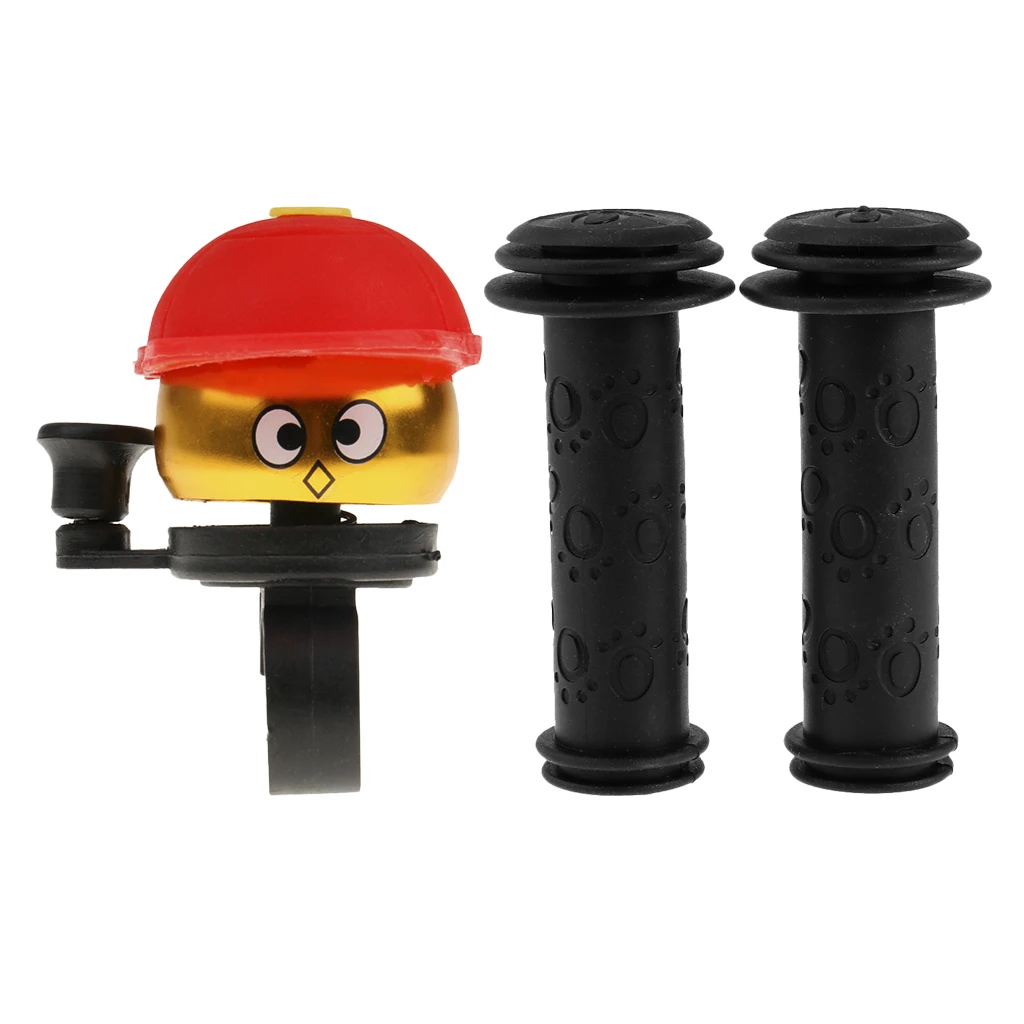 Kids Bicycle Handlebar Grip, Non Slip Rubber Handle Bar Grips + Bike Ring Bell for Kids Boys and Girls Safe Riding Cycling