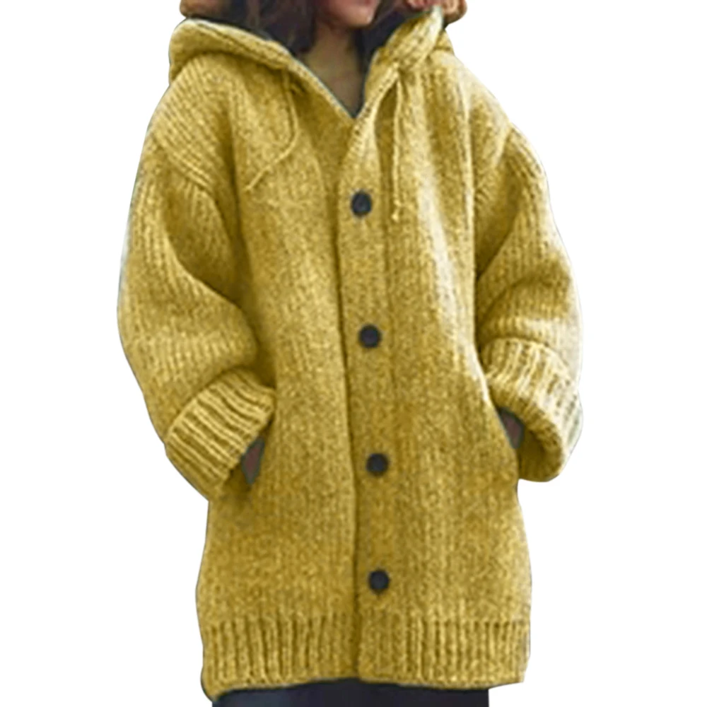 LASPERAL осенний женский длинный кардиган Однотонный свитер с капюшоном длинное пальто зимнее женское вязаное пальто размера плюс 5XL повседневная трикотажная одежда - Цвет: yellow