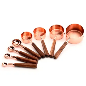 

8pcs/lot Baking Tools Walnut Wooden Handle Copper Plating Measuring Cups Spoon Cake Sugar Tools Set