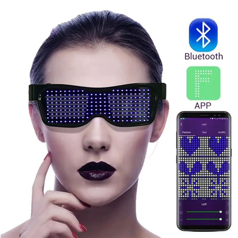 Волшебные светодиодные Bluetooth очки для вечеринки управление приложением яркие очки перезаряжаемые электрические очки для Хэллоуина Рождество USB зарядка - Цвет: Blue