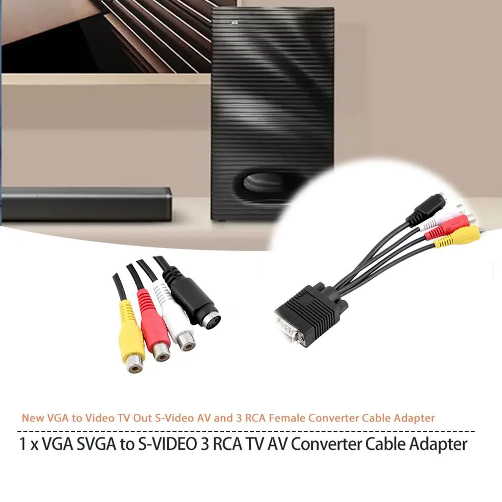 Hot Selling ! VGA SVGA to S-VIDEO 3 RCA Female Converter Cable VGA to Video TV Out S-video AV Adapter ! Bundle 1 Polybag ONLENY