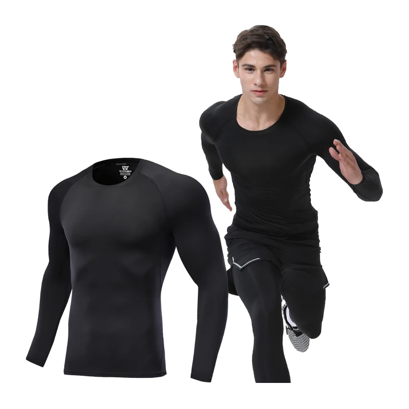 

Fitness Long Sleeve Men Mesh Breathable Gym Bodybuilding Tees Tight Elastic Running Top Autumn Sport Shirt