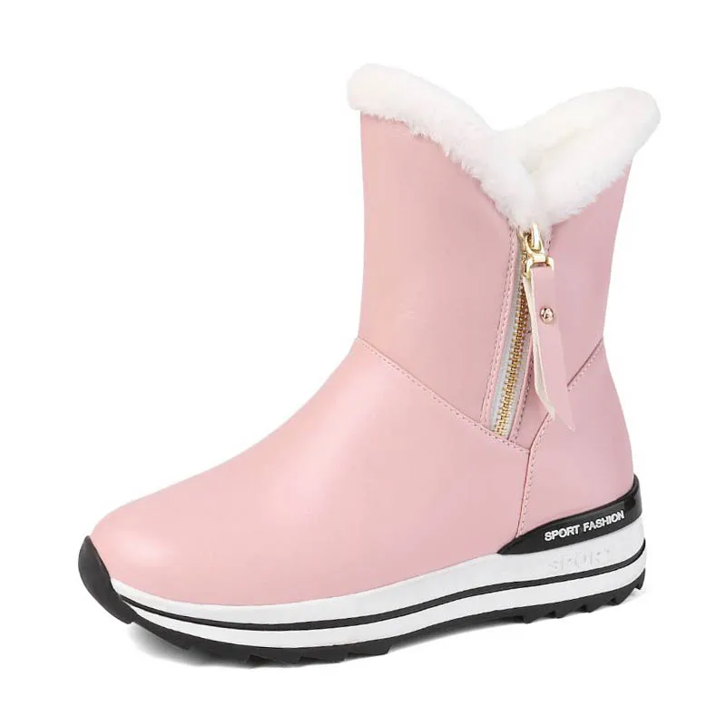 pink RIZABINA, 4 цвета, Новое поступление, зимние меховые ботильоны на молнии теплые зимние ботинки на толстой подошве с круглым носком женская обувь, размер 31-42 - Цвет: pink