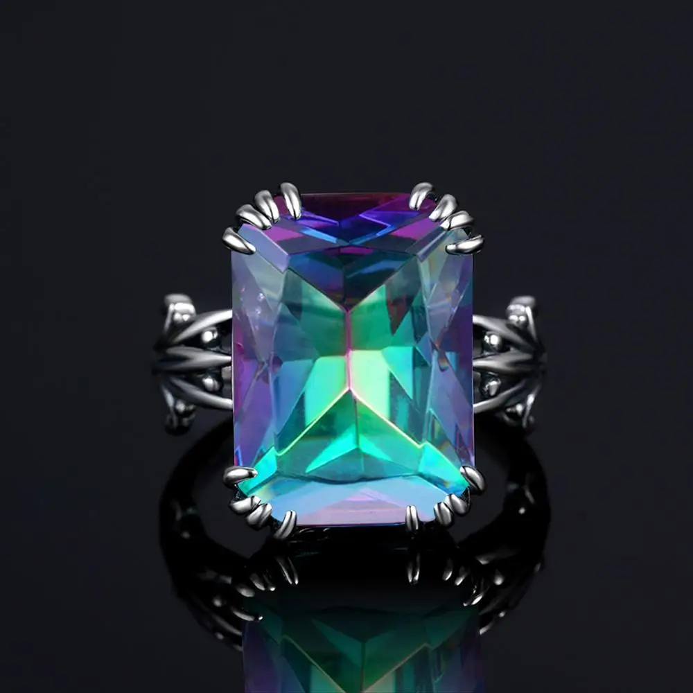 

Real 925 Silver Rings For Women Retro Mystical Rainbow Topaz Gemstones Punk Ring Halloween Gift Female Luxury Jewelry Wholesale