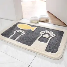 Милый коврик для двери с рисунком кота, лапы, рыбы, Высокий Низкий Пушистый Плюшевый Впитывающий Коврик для ванной комнаты, нескользящий коврик для ног, толстый ковер для пола