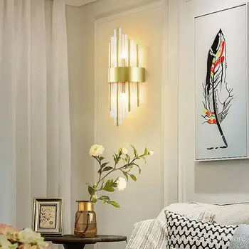 

Wall Lamp American Luxury Semicircular Led Wall Lights Bedside Lamp Warm Decor Home Lighting Luminaria E27 Simple Glass Modern
