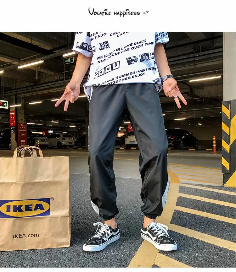 Хип-поп мужские джоггеры длинные Лоскутные Светоотражающие треки эластичные брюки с высокой посадкой талии спортивные брюки, мешковатые брюки