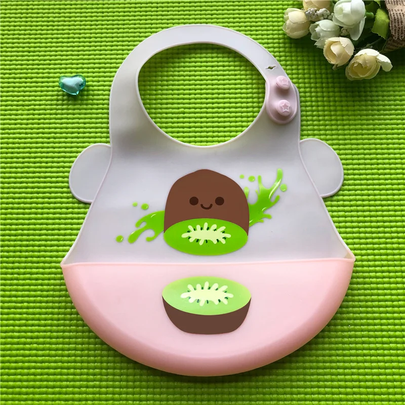 Silicone Bib Baby Bibs Waterproof Silicone Feeding Bib Infant Cartoon Adjustable Feeding Tools - Цвет: cut kiwifruit