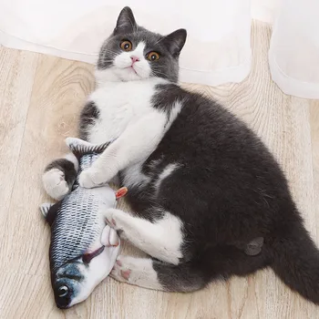 

Behogar Simulation USB Charging Electric Moving Plush Fish Toy with Catnip for Kitten Cats Pet Supplies Interactive Toys