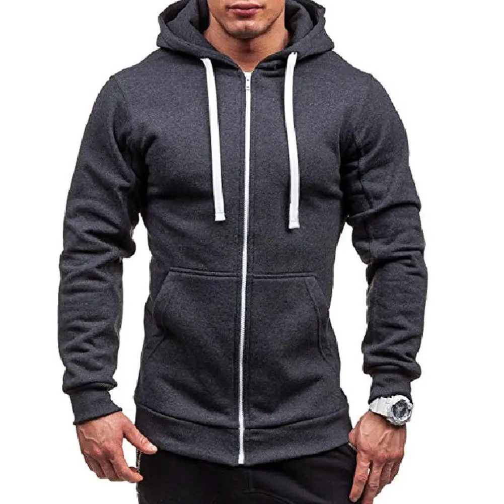 C Dark Gray Мужские однотонные толстовки на молнии, классические зимние толстовки, свитшоты, куртки, пальто с длинным рукавом, повседневные мужские толстовки на молнии с карманами - Цвет: C Dark Gray