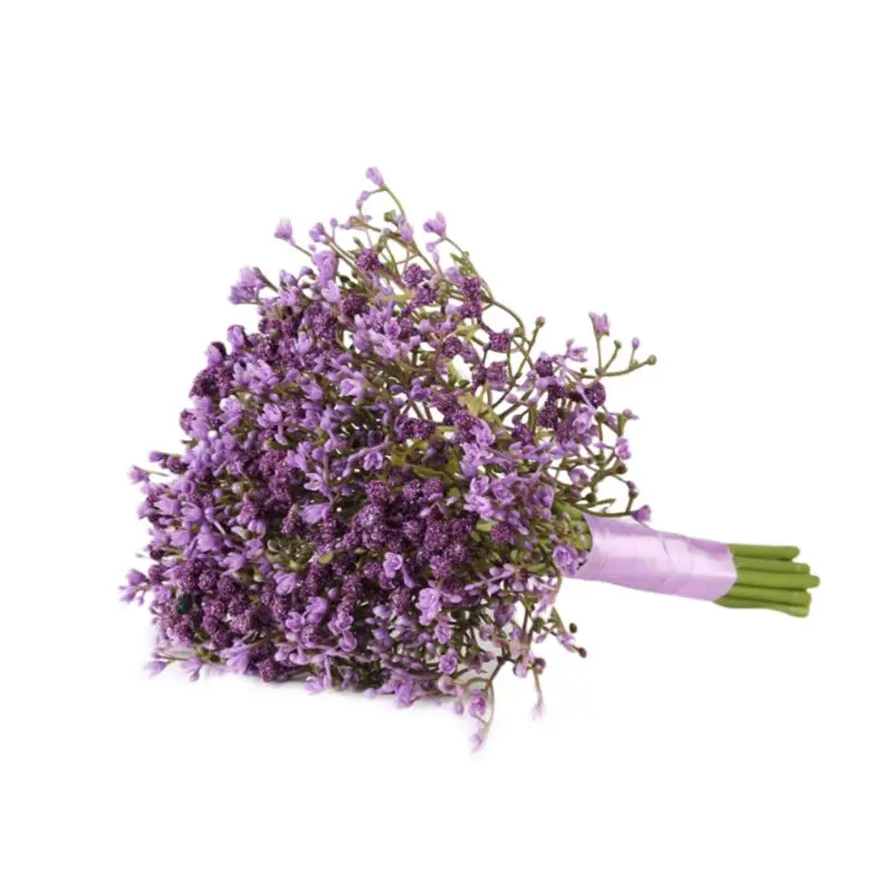 Фиолетовый Искусственное детское дыхание Gypsophila свадебное для невесты Подружки невесты букет с атласной лентой для украшения дома Вечерние - Цвет: Фиолетовый