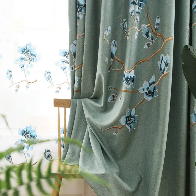 

Modern Curtains for Living Room Bedroom Luxury Design Embroidered Blackout Golden Blue Floral Delicate extravagance Nordic New