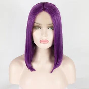 

PAFF Purple Bob Lace Front Wig Synthetic Silky Straight Short Wig Pre Plucked Middle Part With Baby Hair for Women