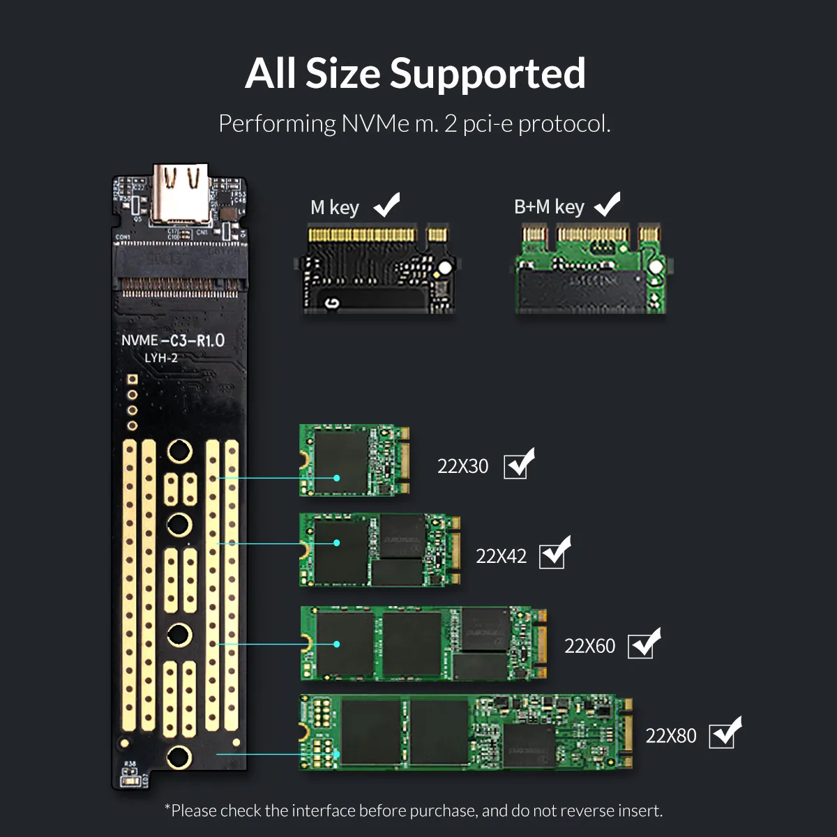 ORICO M.2 SSD коробка для NVME PCIE M ключ M+ B Ключ SSD диск USB C 10 Гбит/с Корпус жесткого диска M2 NVME SSD чехол с кабелем type C-C