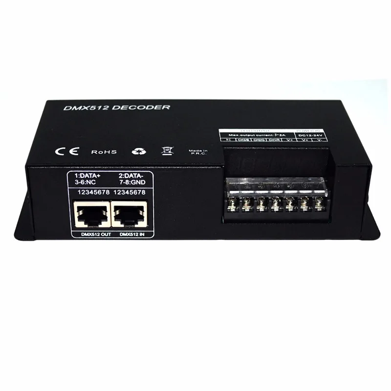HOT-DC 12 V-24 V 3 канальный x 8A DMX 512 декодер светодиодный контроллер для RGB 5050 3528 Светодиодные ленты светильник