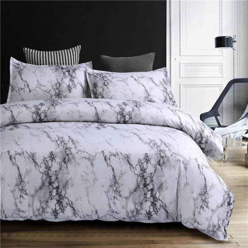 

Marble Print Duvet Cover Set Black Gray Bedding Sets Stone Lines Pattern Pillowcase Bedclothes Bed Linen Set For Home